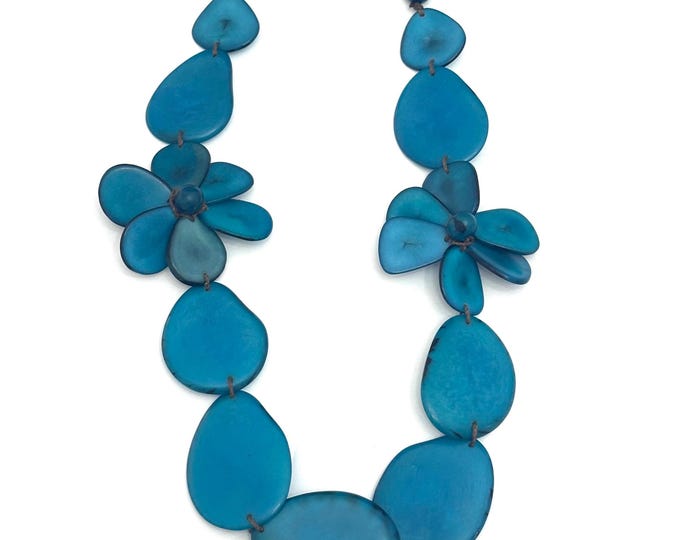 Long Tagua Seed Necklace with Double Flower Pendant