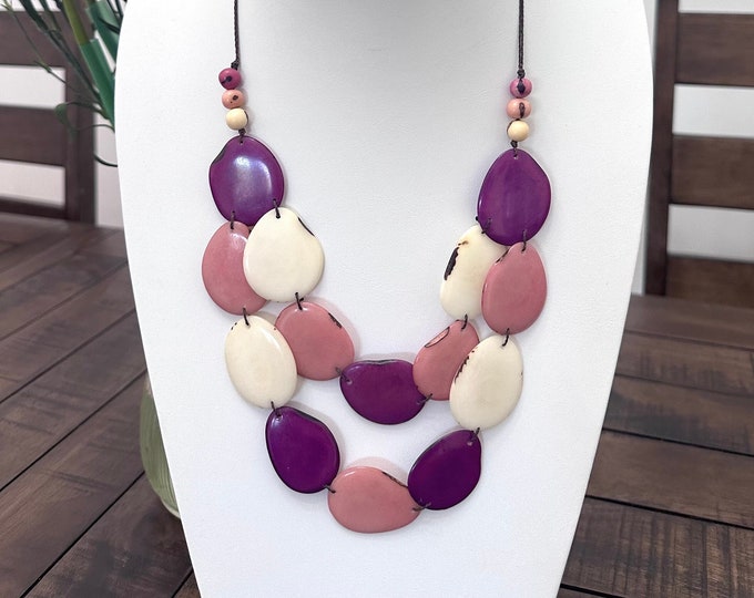 Multi-Colored Tagua Nut Necklace/ Vegetable Ivory/ Bib Necklace/ Adjustable