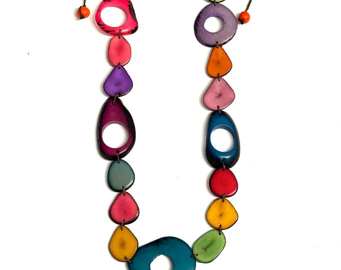 Long Tagua Nut Colorful  Necklace, Boho Accessories, Beach Accessories, Eco-Fashion, Eco-Friendly Jewelry