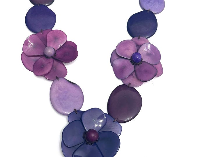 Long Tagua Nut Necklace: Three Flower Boho Necklace