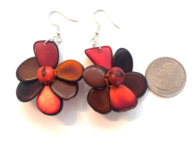 Tagua-Nut Earrings, Flower Design, Tagua Jewelry, Eco-Fashion, Eco-Friendly