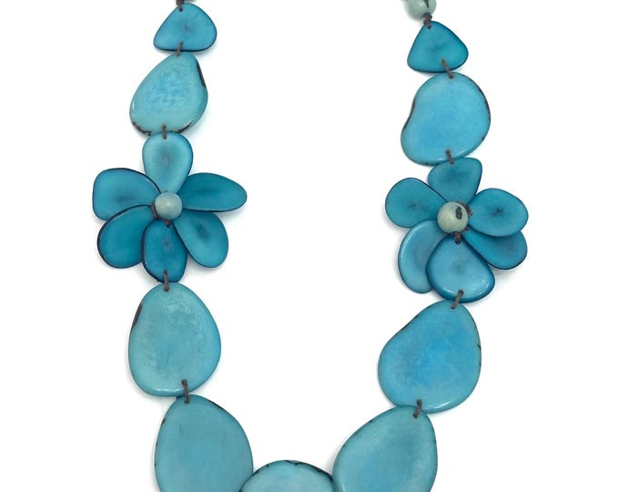 Long Tagua Nut Necklace with Double Flower Pendant