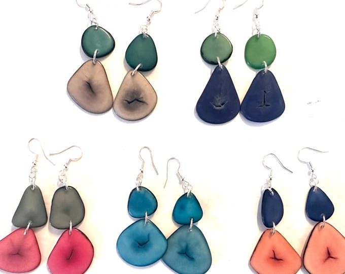 Boho Chic Sliced Tagua Nut Earrings, Sustainable Palm