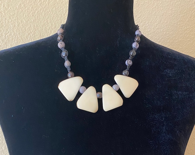 Macrame Necklace/ Tagua and Acai Seed Necklace/ Boho Chic/ Macrame Jewelry/ Tribal/ Hippie