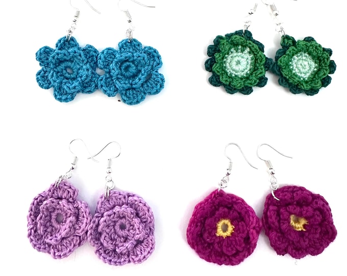 Crochet Flower Earrings. Boho Style Earrings. Folk Style Accessories