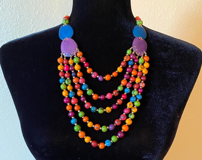 Multi Strand Acai Seed Necklace with Tagua Nut/ Statement Necklace/ Boho Jewelry/ Bohemian Style