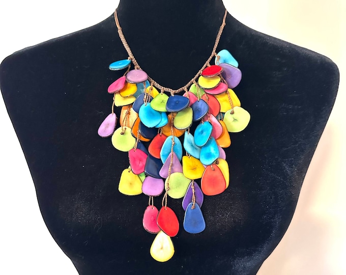 Tagua Bid Necklace/ Tagua Nut Cascade Necklace / Tagua Jewelry/ Boho Necklace /Statement Necklace/ Boho/ Bohemian / Folk