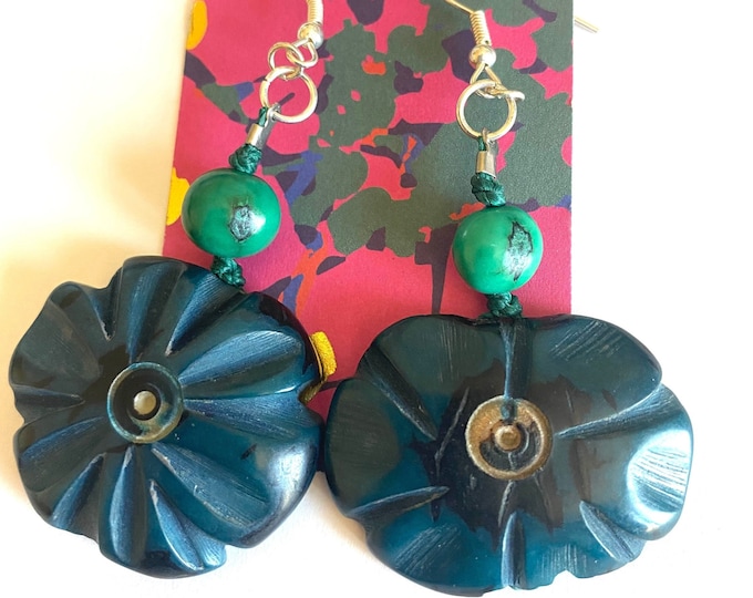 Tagua Nut Flower Design Earrings- Eco-friendly Jewelry - Boho - Bohemian
