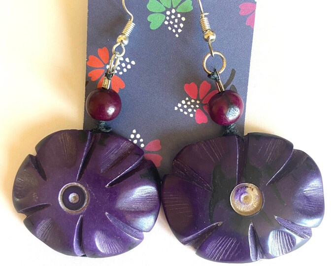 Flower Tagua Earrings - Boho- Eco friendly, Boho chic