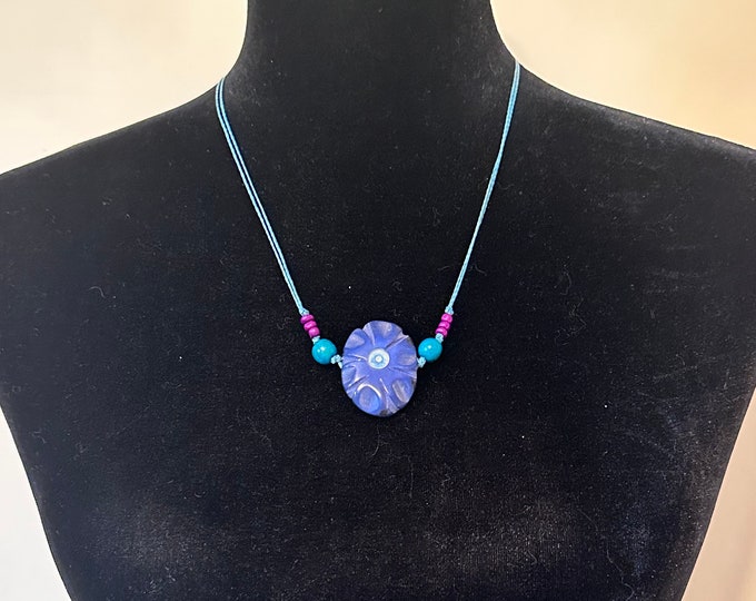 Adjustable Tagua Nut Pendant Necklace, Eco Fashion, Eco Friendly, Boho Jewelry, Flower Cord Chocker