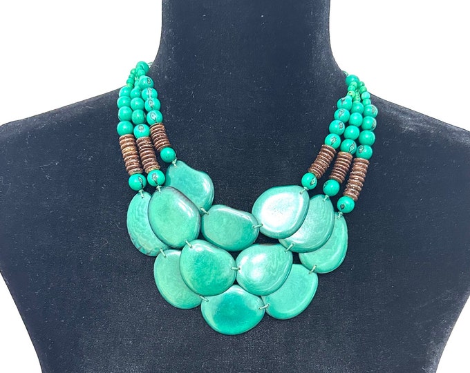 Green Tagua Nut Necklace/ Boho Necklace/ Tribal, Eco-Fashion and Eco-Friendly Jewelry