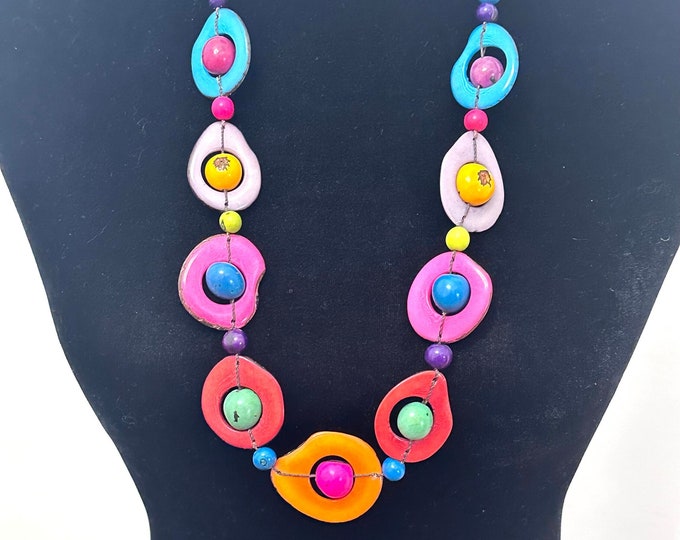 Rainbow Tagua Nut and Bombona Seed Adjustable Necklace