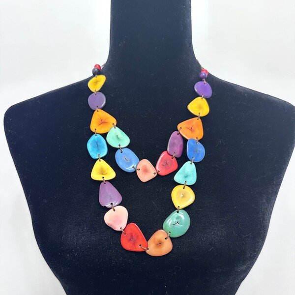 Colorful Tagua Nut Necklace/ Boho Necklace/ Tribal, Eco-Fashion and Eco-Friendly Jewelry