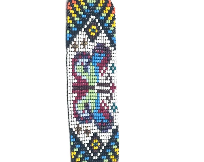 Beaded Wide Bracelet, Multi-Color Tiny Glass Beads, Tribal Jewelry
