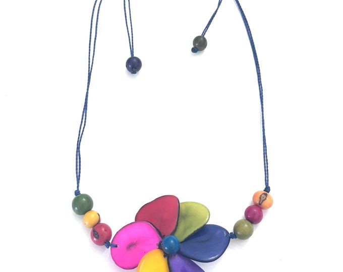 Adjustable Tagua Nut Flower Pendant Necklace, Eco Fashion, Eco Friendly, Boho Jewelry