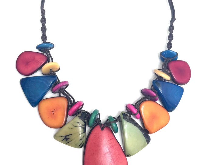Multi-colored Tagua Nut Pendant Necklace/ Boho Necklace /Tribal/ Folk Style