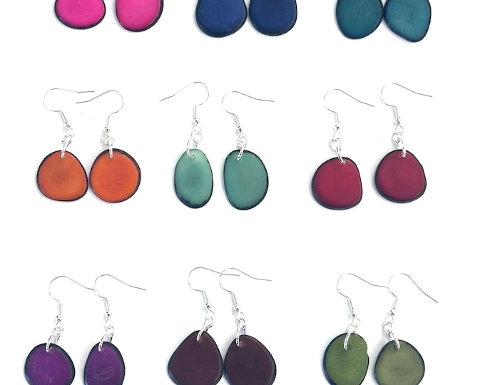 Colorful Tagua Nut Slice Earrings, Eco-Fashion Jewelry