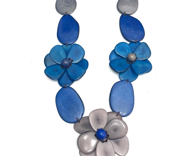 Long Tagua Nut Necklace: Three Flower Boho Necklace