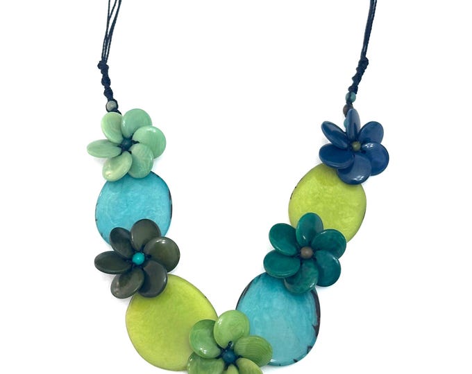 Tagua Flowers Adjustable Necklace/ Boho Jewelry / Tagua Jewelry /Colorful Flowers Necklace, Achira Seeds