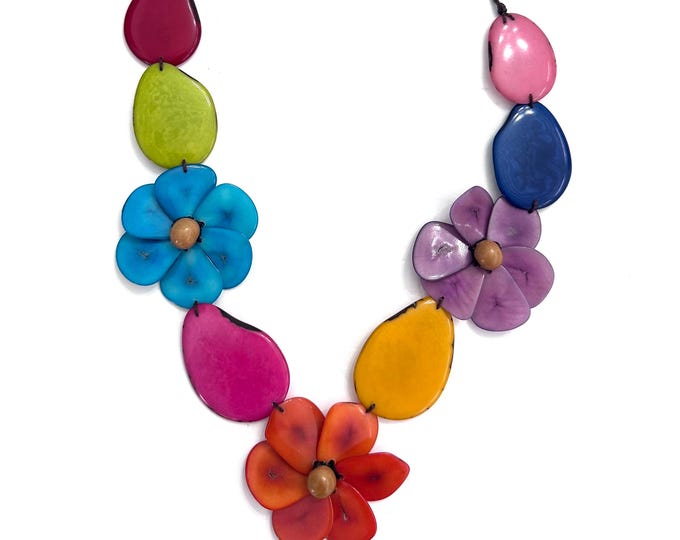 Tagua Flower Statement Necklace | Adjustable Boho Chic Jewelry