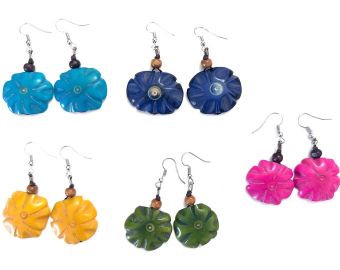 Tagua Nut Flower Design Earrings- Eco-friendly Jewelry - Boho - Bohemian
