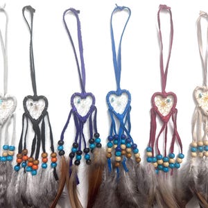 Heart Dreamcatcher with Feathers & Beads | Car Charm