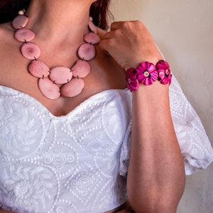Tagua Nut Pink Necklace/ Boho Necklace/ Tribal/ Bib Necklace