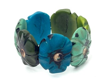 Tagua Nut Flower Design Bracelet - Eco-friendly Jewelry -  Boho - Bohemian