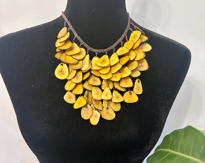 Tagua Bid Necklace/ Tagua Nut Cascade Necklace / Tagua Jewelry/ Boho Necklace /Statement Necklace/ Boho/ Bohemian / Folk