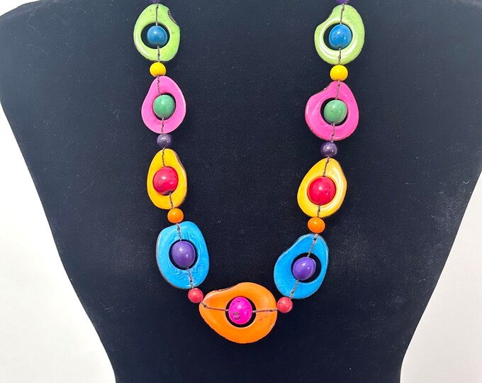 Rainbow Tagua Nut and Bombona Seed Adjustable Necklace