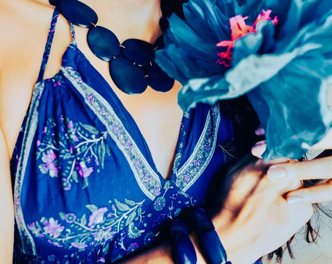 Tagua Nut Blue Necklace/ Boho Necklace/ Tribal/ Bib Necklace