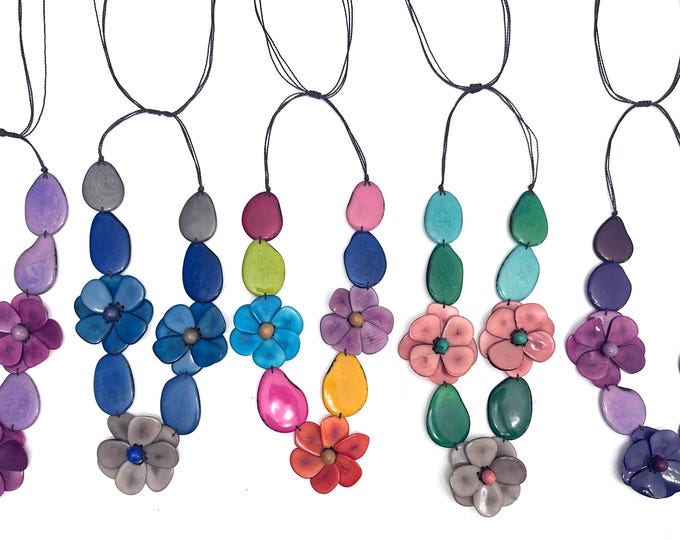 Long Tagua Necklace/ Three Flower Tagua Necklace/ Boho Necklace