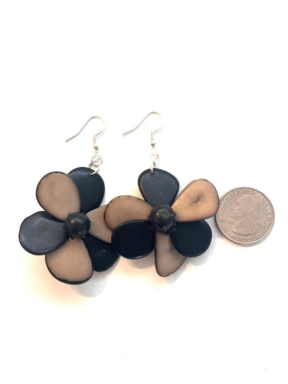Tagua-Nut Earrings, Flower Design, Tagua Jewelry, Eco-Fashion, Eco-Friendly
