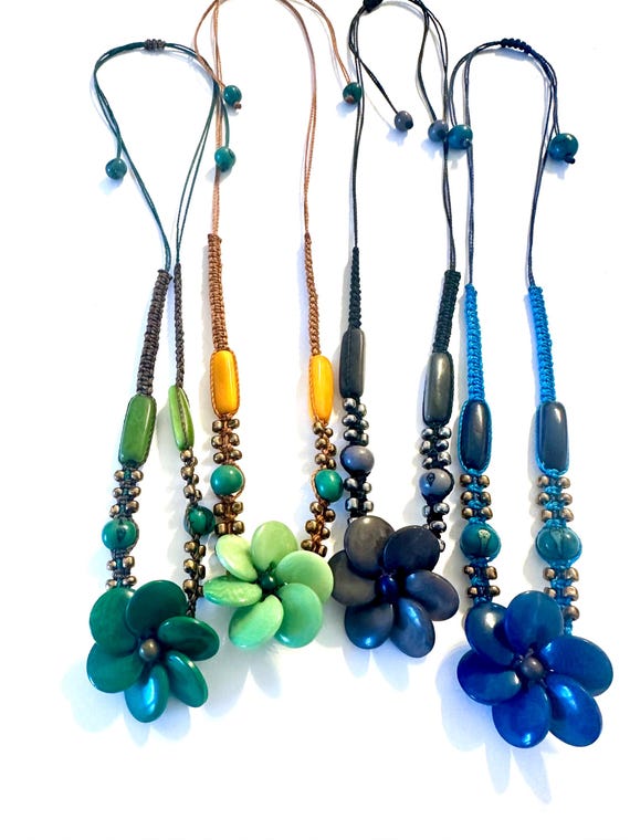 Tagua Nut Flower Pendant Macrame Necklace, Choker Necklace, Boho Jewelry, Colorful Jewelry