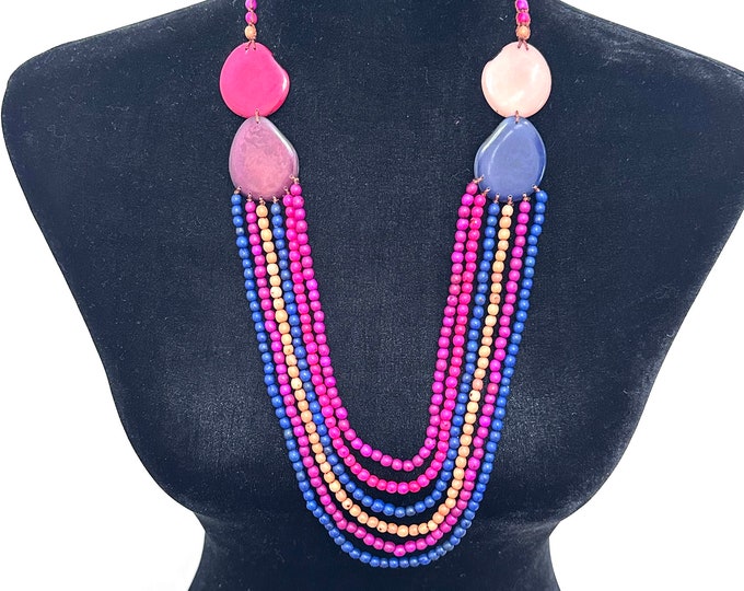 Colorful Multi-Seed Necklace/Tagua Nut  Boho Necklace/ Tribal, Eco-Fashion and Eco-Friendly Jewelry