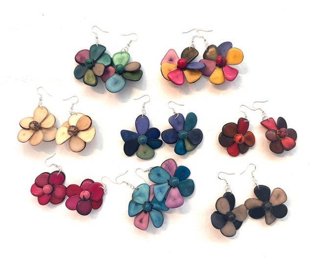 Tagua-Nut Earrings, Flower Design, Tagua Jewelry, Eco-Fashion, Eco-Friendly