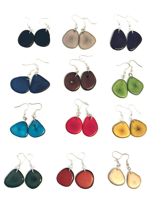Colorful Tagua Nut Slice Earrings, Eco-Fashion Jewelry