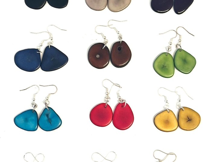 Colorful Tagua Nut Slice Earrings, Eco-Fashion Jewelry