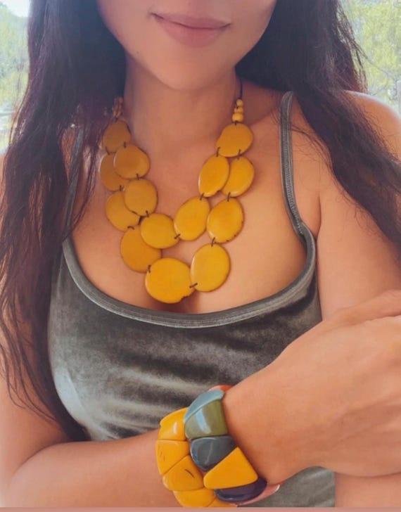 Classic Tagua Nut Double Strand Necklace/ Vegetable Ivory/ Bib Necklace/ Adjustable