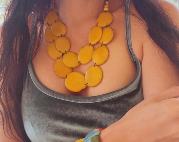 Classic Tagua Nut Double Strand Necklace/ Vegetable Ivory/ Bib Necklace/ Adjustable