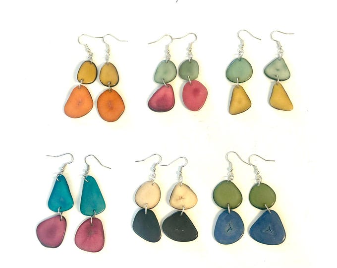 Boho Chic Sliced Tagua Nut Earrings, Sustainable Palm