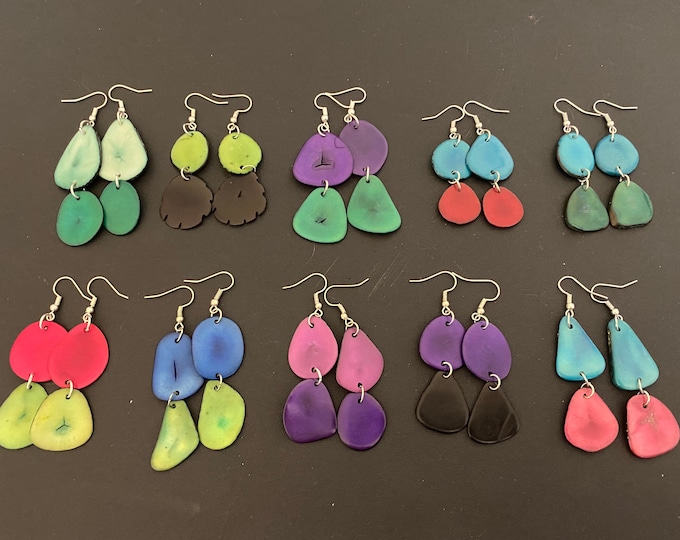 Sliced Tagua Nut Earrings, Boho chic, Sustainable Palm Nut Earrings
