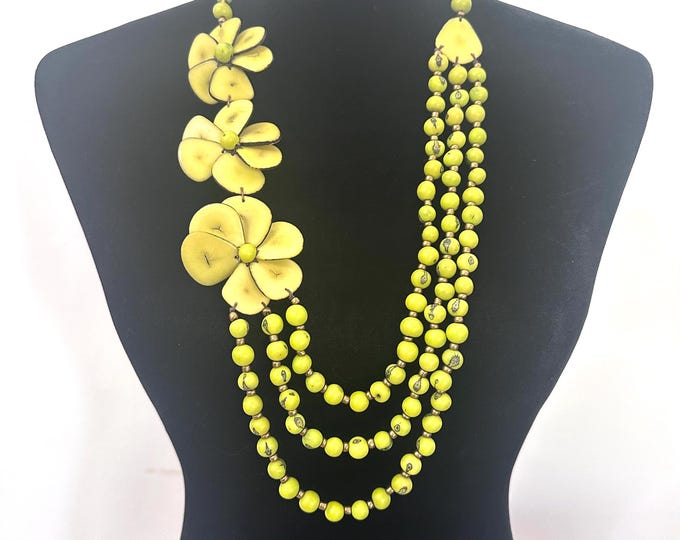 Handmade Flower Tagua Necklace | Boho Acai Seed Statement Necklace