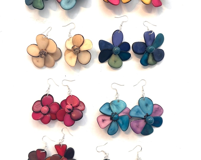 Tagua-Nut Earrings, Flower Design, Tagua Jewelry, Eco-Fashion, Eco-Friendly