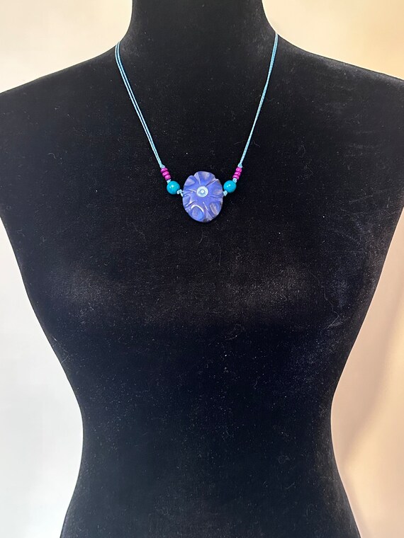 Adjustable Tagua Nut Pendant Necklace, Eco Fashion, Eco Friendly, Boho Jewelry, Flower Cord Chocker