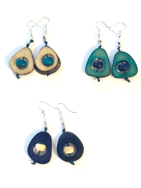 Handmade Tagua Nut Drop Earrings, Vegetable Ivory, Eco-Fashion Jewelry
