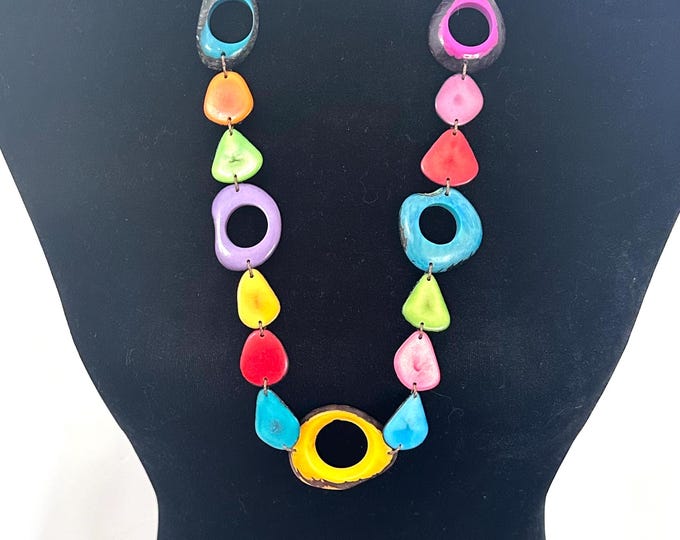 Long Tagua Nut Colorful  Necklace, Boho Accessories, Beach Accessories, Eco-Fashion, Eco-Friendly Jewelry