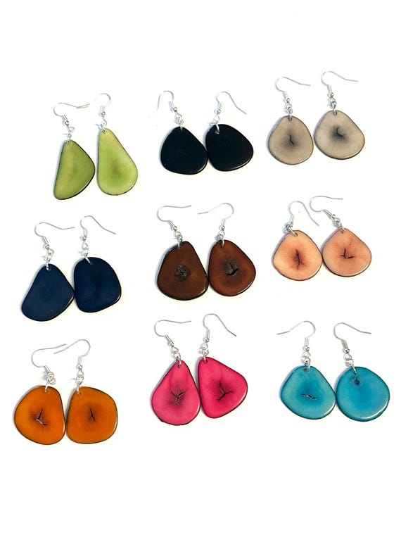Tagua Nut Slice Earrings, Boho Chic, Eco Friendly Fashion