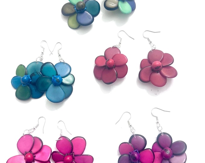 Tagua-Nut Earrings, Flower Design, Tagua Jewelry, Eco-Fashion, Eco-Friendly