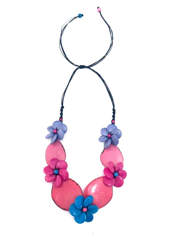 Tagua Flower Necklace, Adjustable Boho Jewelry